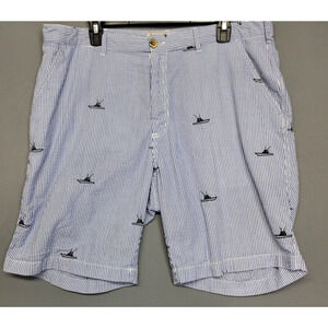 Weekender Casual Life Shorts Mens 38 Stripes Embroidered Boats Blue White
